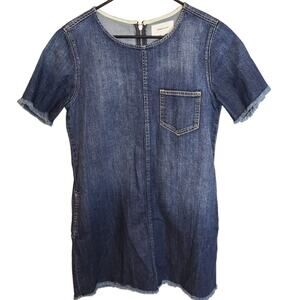 Current Elliot Dress Denim Mini Dress Fringe Mini Dress Short Sleeve Dress Blue